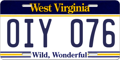 WV license plate OIY076
