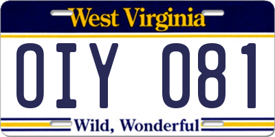 WV license plate OIY081