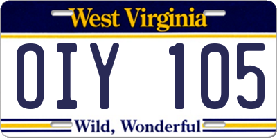 WV license plate OIY105