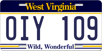 WV license plate OIY109