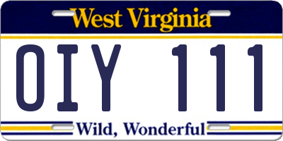 WV license plate OIY111