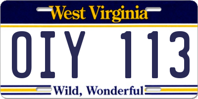WV license plate OIY113