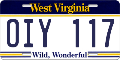 WV license plate OIY117