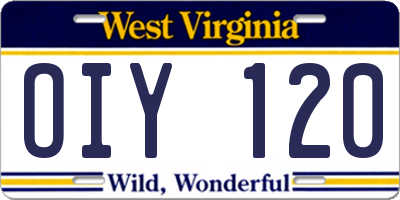 WV license plate OIY120