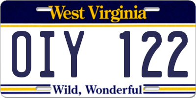 WV license plate OIY122