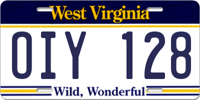 WV license plate OIY128