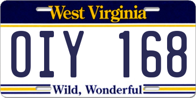 WV license plate OIY168