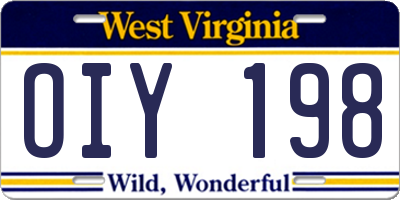 WV license plate OIY198
