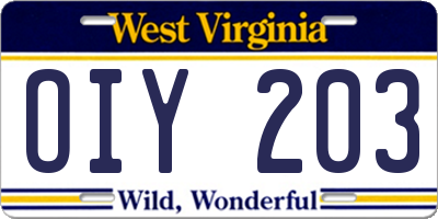WV license plate OIY203