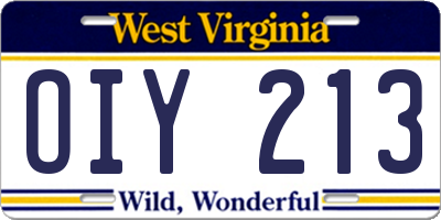 WV license plate OIY213