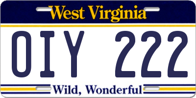 WV license plate OIY222