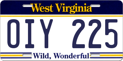 WV license plate OIY225
