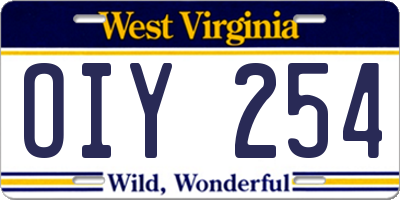 WV license plate OIY254