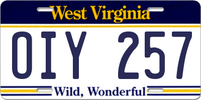WV license plate OIY257