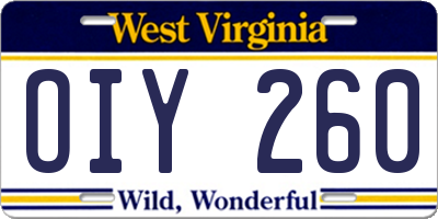 WV license plate OIY260
