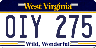 WV license plate OIY275