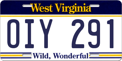 WV license plate OIY291