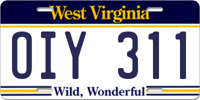WV license plate OIY311
