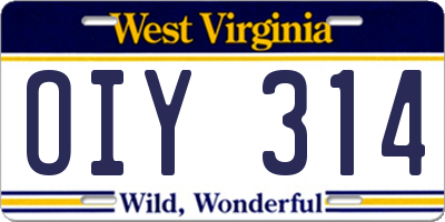 WV license plate OIY314