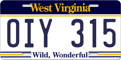 WV license plate OIY315