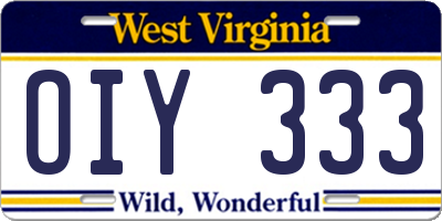 WV license plate OIY333