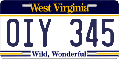 WV license plate OIY345