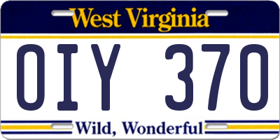 WV license plate OIY370