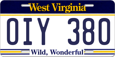 WV license plate OIY380