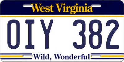 WV license plate OIY382