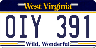 WV license plate OIY391
