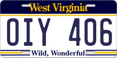 WV license plate OIY406