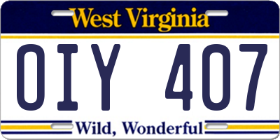 WV license plate OIY407