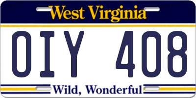 WV license plate OIY408