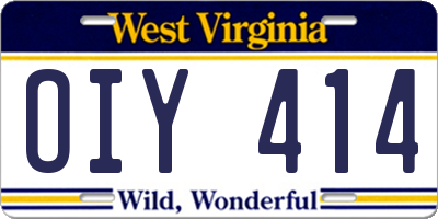 WV license plate OIY414