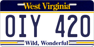 WV license plate OIY420