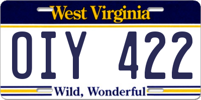 WV license plate OIY422