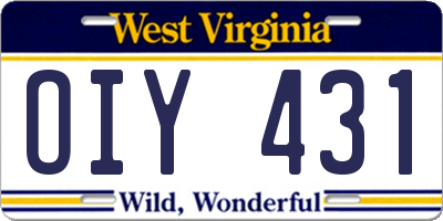 WV license plate OIY431