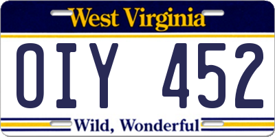 WV license plate OIY452