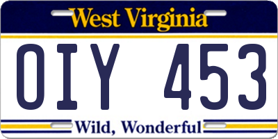 WV license plate OIY453
