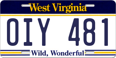 WV license plate OIY481