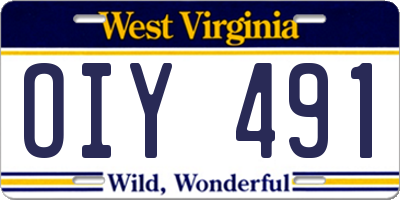 WV license plate OIY491
