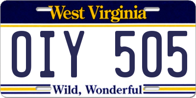 WV license plate OIY505