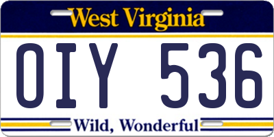 WV license plate OIY536