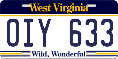 WV license plate OIY633