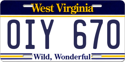 WV license plate OIY670