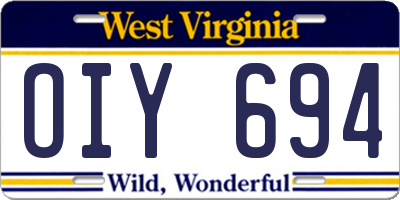 WV license plate OIY694
