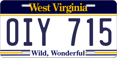 WV license plate OIY715