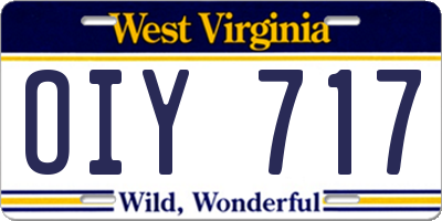 WV license plate OIY717
