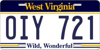 WV license plate OIY721