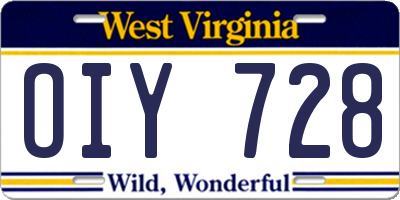 WV license plate OIY728